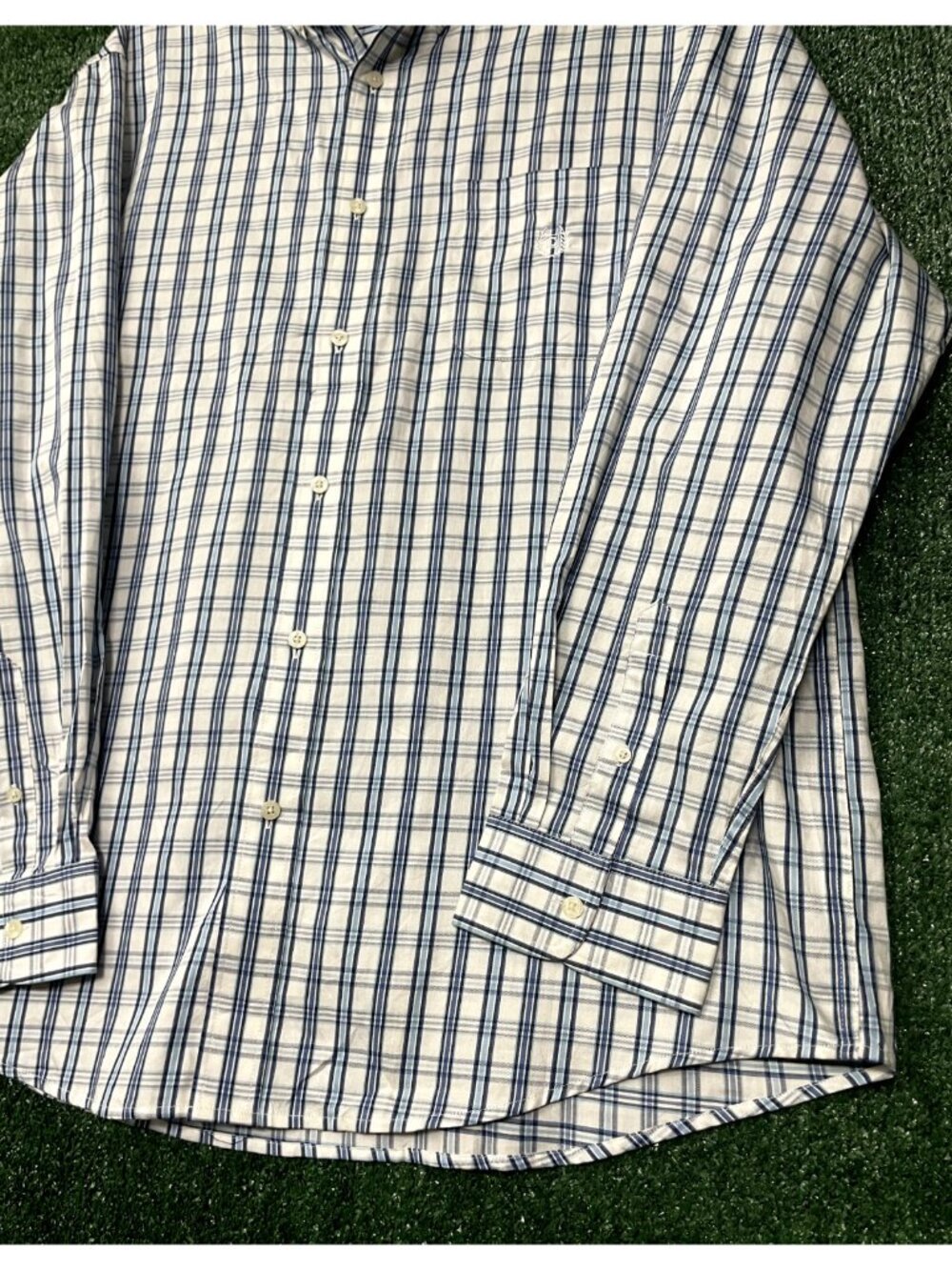 Chaps Shirt Mens 2XL Long Sleeve Button up Small Check Blue White Checkered - Picture 5 of 7